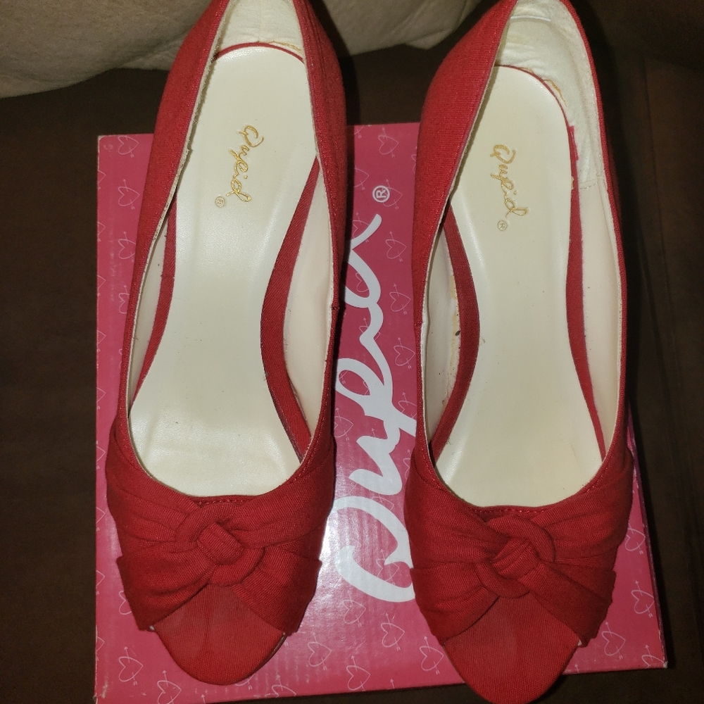 Red Peep Toe Wedges